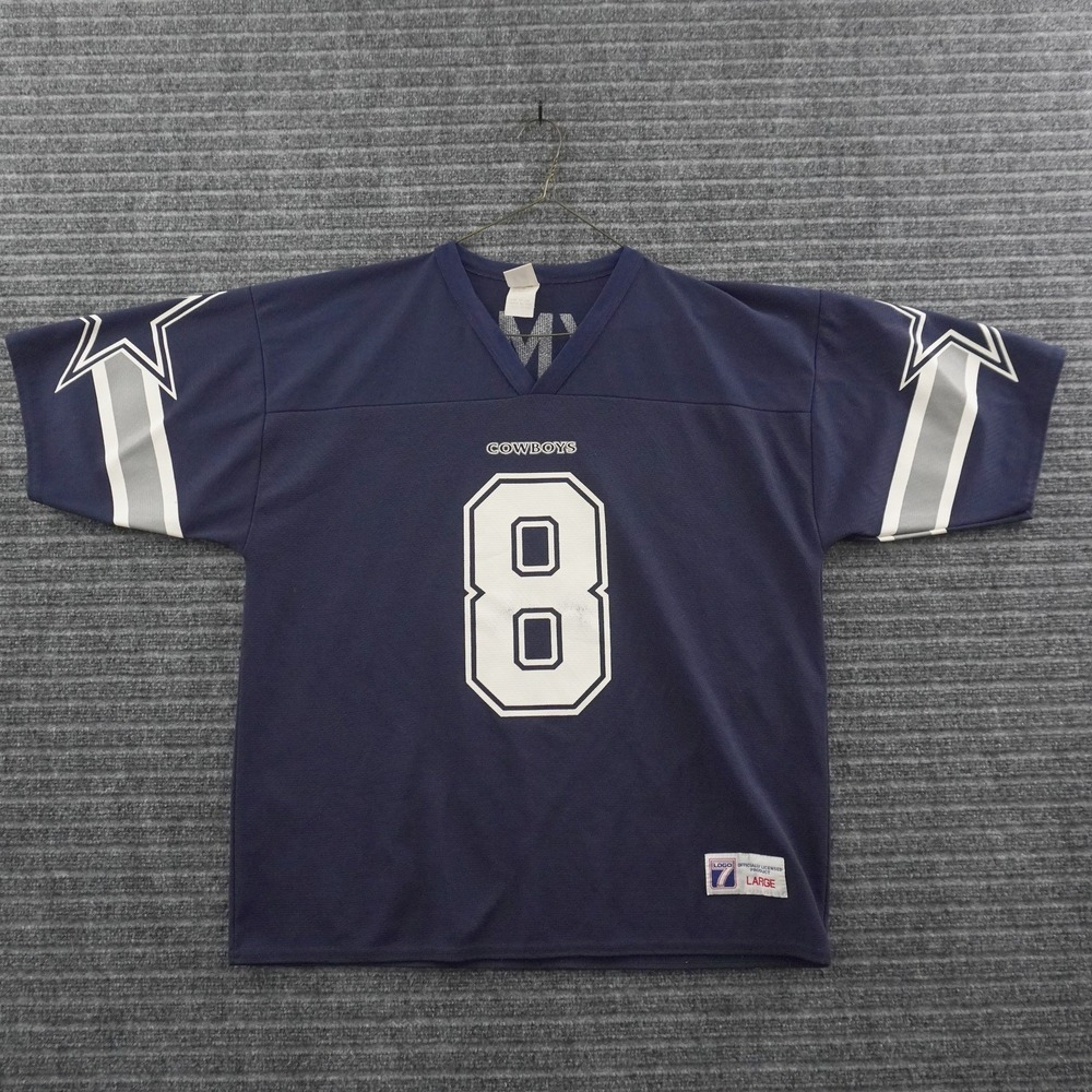 Vintage Logo 7 Dallas Cowboys Jersey Mens Large Blue Troy Aikman #8 Mesh